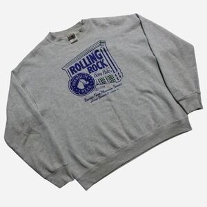 Mens Vintage 90s Rolling Rock Pale Ale Promo Horse Gray Crewneck